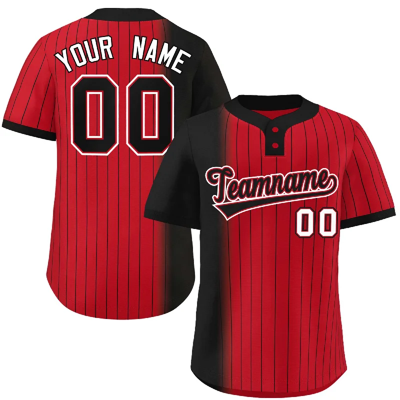 Custom Black Red Gradient Stripe Fashion Authentic Two-Button Baseball Jersey Laid