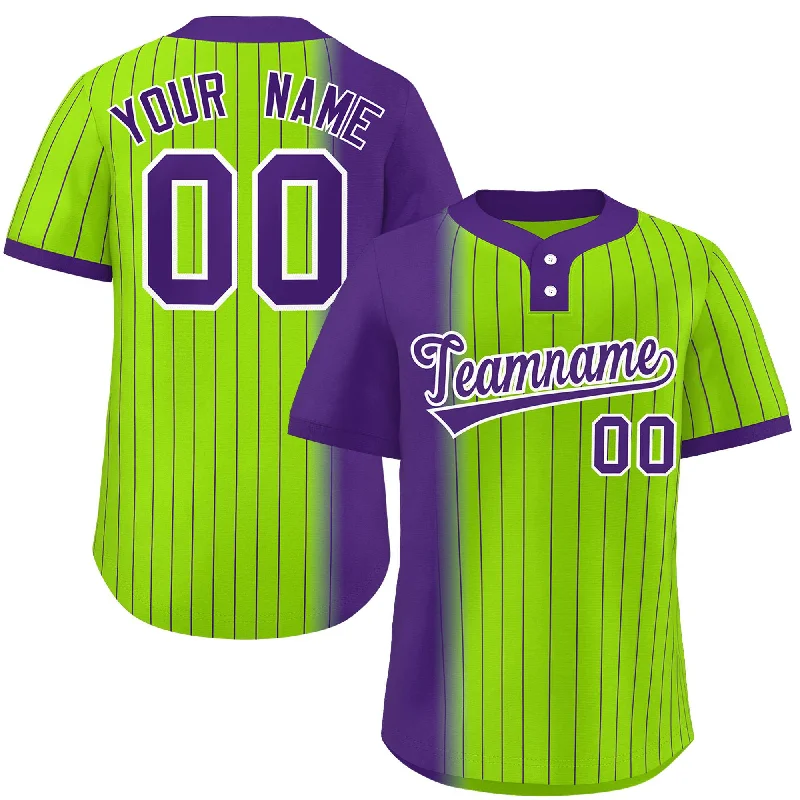 Custom Purple Neon Green Gradient Stripe Fashion Authentic Two-Button Baseball Jersey Rugged Men's Outdoor 