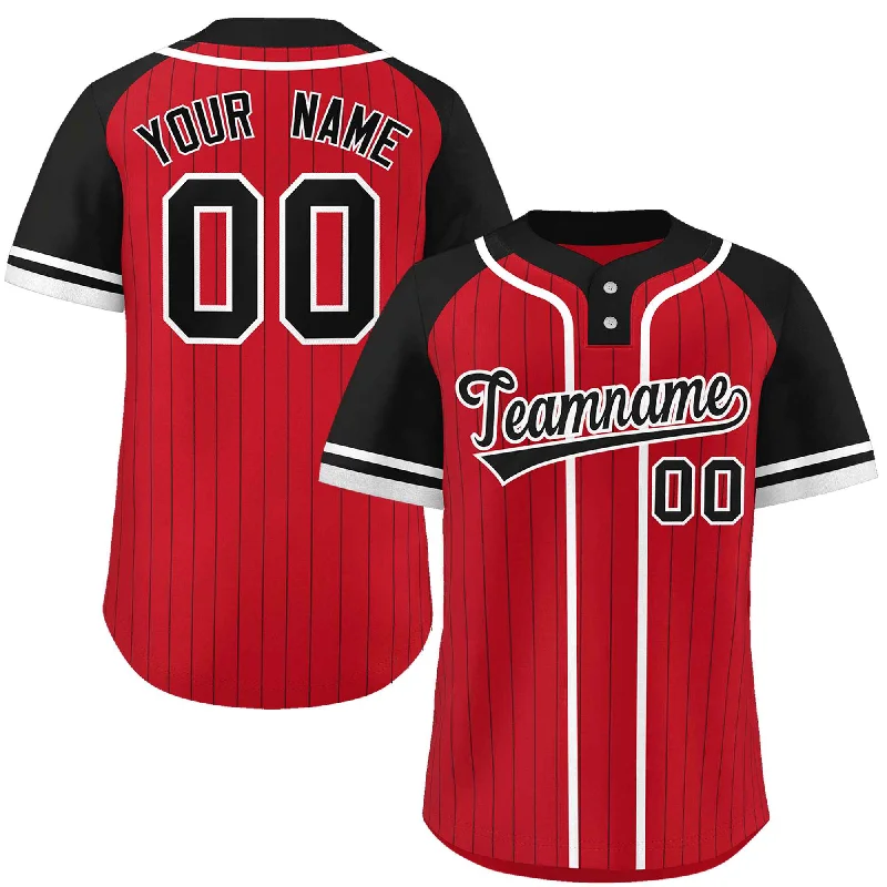 Custom Red Black-White Stripe Fashion Raglan Sleeves Authentic Two-Button Baseball Jersey Modern Men's Tech