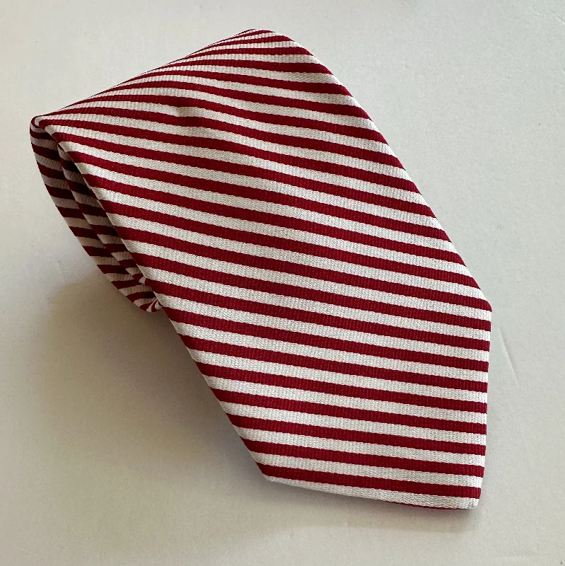 R. Hanauer Tie - Red/White Sherman Stripe Elegant Men's Cashmere