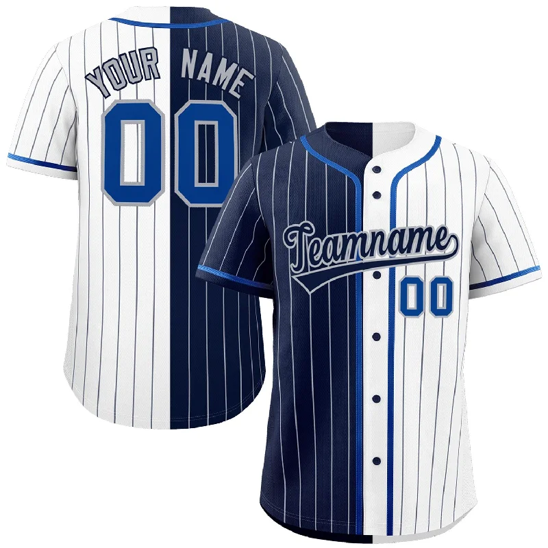 Custom Navy White Two Tone Striped Fashion Authentic Baseball Jersey Monochromatic Office Style