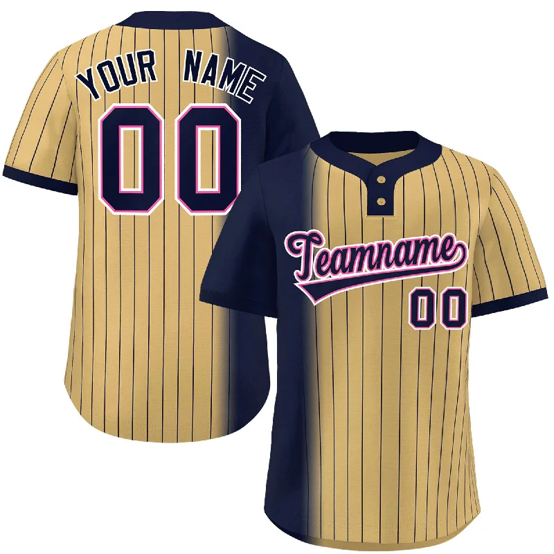 Custom Navy Old Gold Gradient Stripe Fashion Authentic Two-Button Baseball Jersey Practical Men's Multi