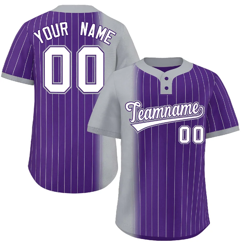 Custom Gray Purple Gradient Stripe Fashion Authentic Two-Button Baseball Jersey Unique Men's Patch