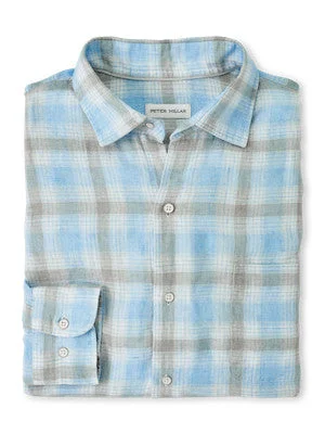 Peter Millar Sea Oat Linen Sport Shirt Refined Men's Hand