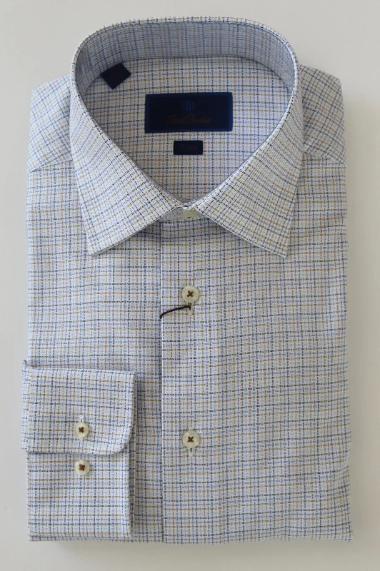 David Donahue Blue/Chocolate Dress Shirt Modern Men's Tech