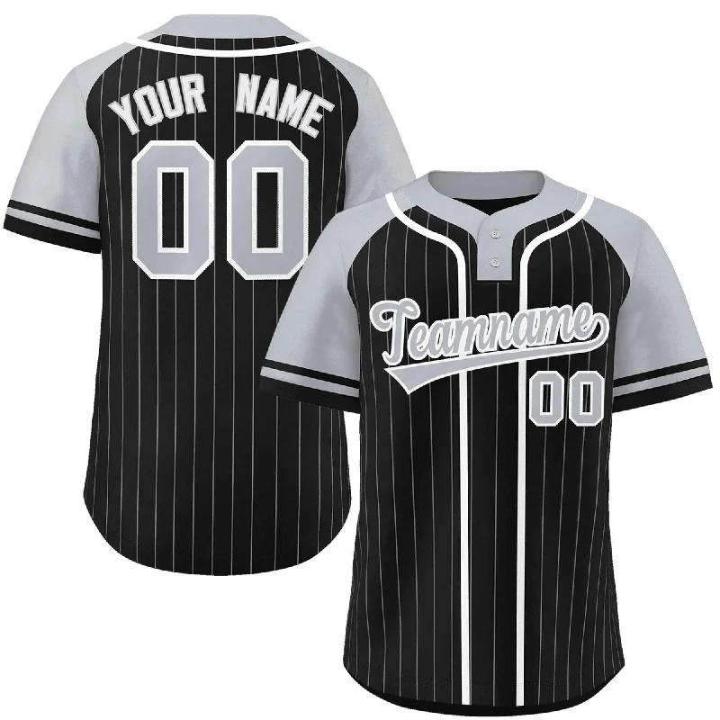 Custom Black Gray-White Stripe Fashion Raglan Sleeves Authentic Two-Button Baseball Jersey Refined Men's Hand