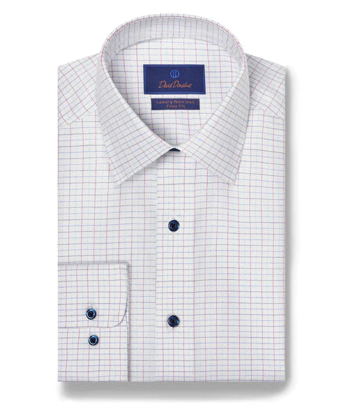 David Donahue Trim Fit White & Berry Check Non-Iron Dress Shirt Artistic Men's Hand