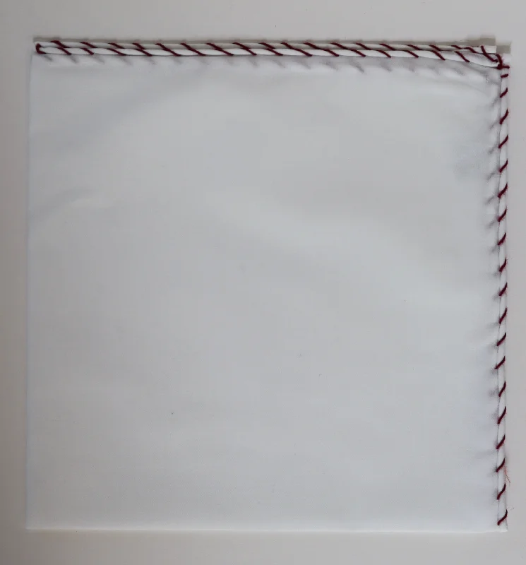 R. Hanauer Pocket Square - White Cotton/Burgundy Border Confident Men's High