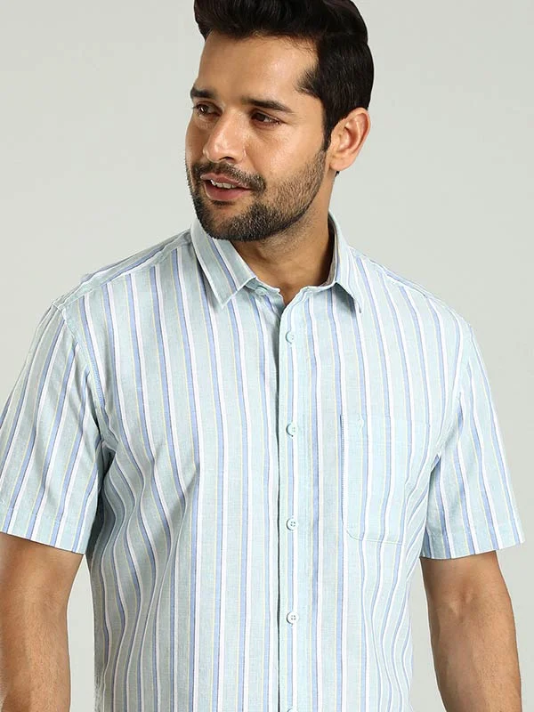 Men Striped Half Sleeve Cotton Shirt Sophisticated Men's 