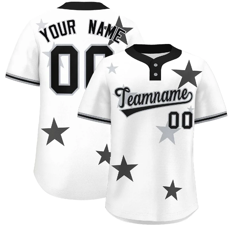 Custom White Black Personalized Star Graffiti Pattern Authentic Two-Button Baseball Jersey Practical Men's Multi