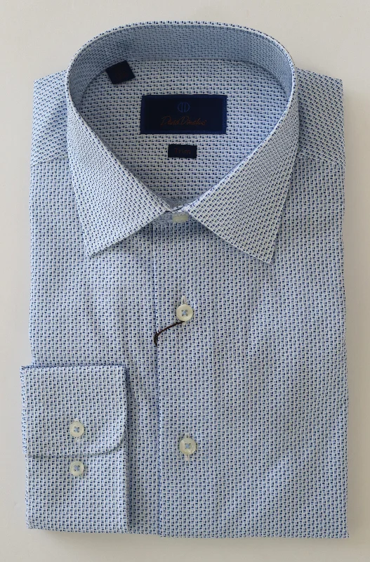 David Donahue Blue Trim Barrel Cuff Dress Shirt Vintage Men's 1970S Disco