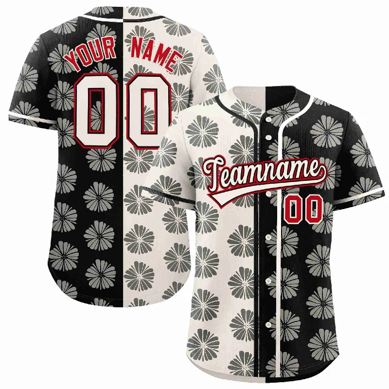 Custom Cream Black Split Fashion Flower Graffiti Pattern Authentic Baseball Jersey Elegant Men's Cashmere