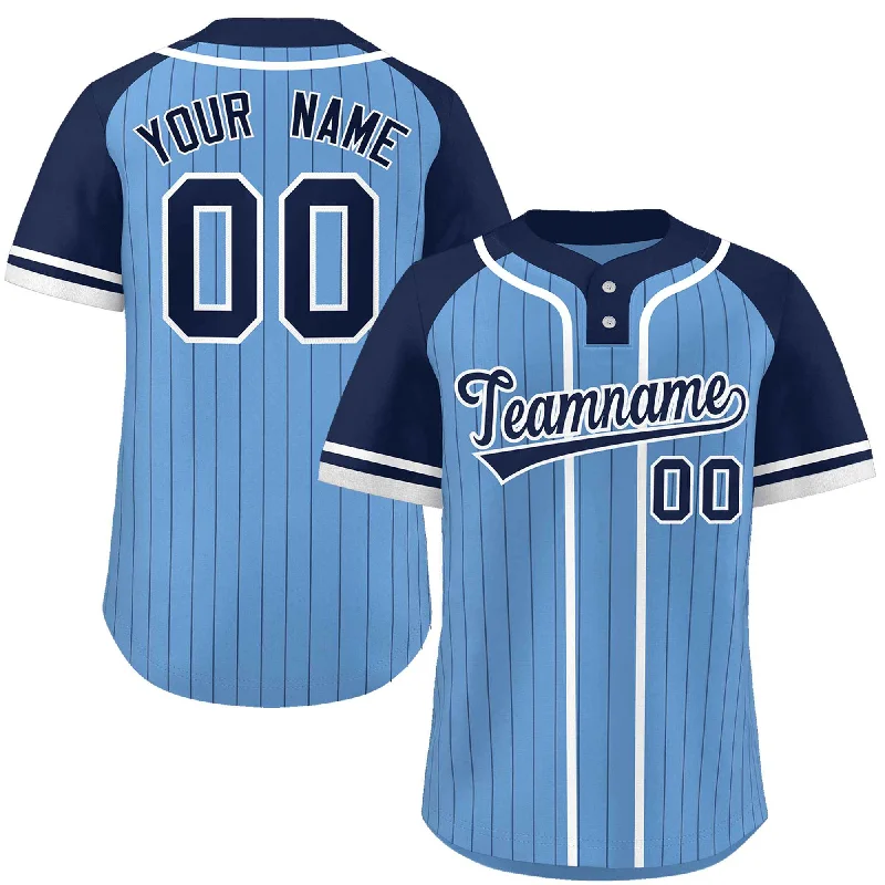 Custom Light Blue Navy-White Stripe Fashion Raglan Sleeves Authentic Two-Button Baseball Jersey Sporty Men's Tennis