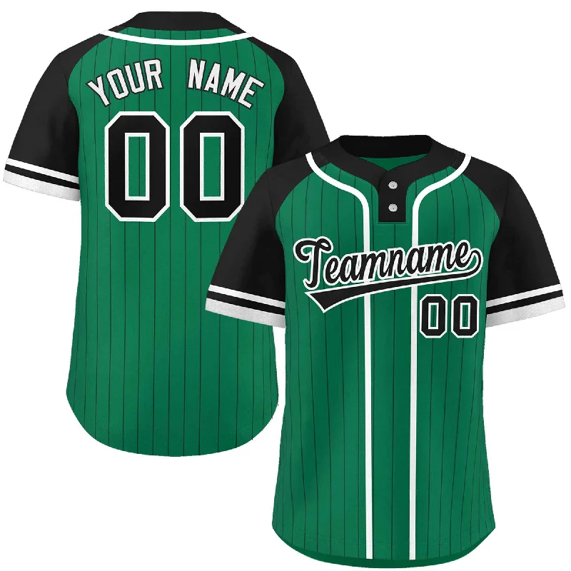 Custom Kelly Green Black-White Stripe Fashion Raglan Sleeves Authentic Two-Button Baseball Jersey Monochromatic All