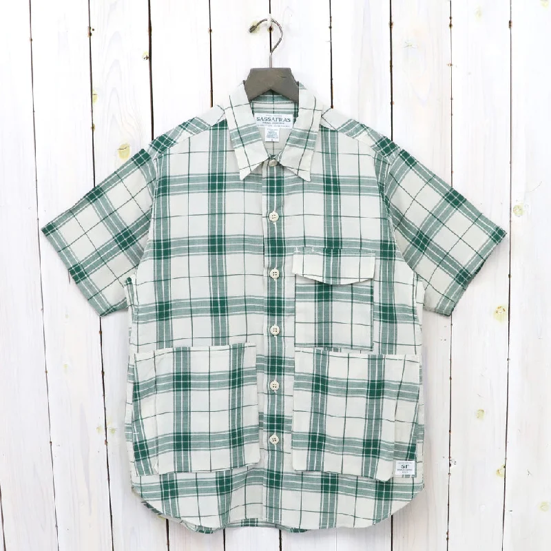 SASSAFRAS『DIGS CREW HALF 1/2(DOBBY TARTAN CHECK)』(WHITE) Modern Men's Tech