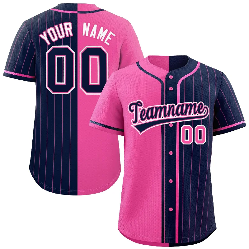 Custom Pink Navy Stripe-Solid Combo Fashion Authentic Baseball Jersey Refined Men's Velvet