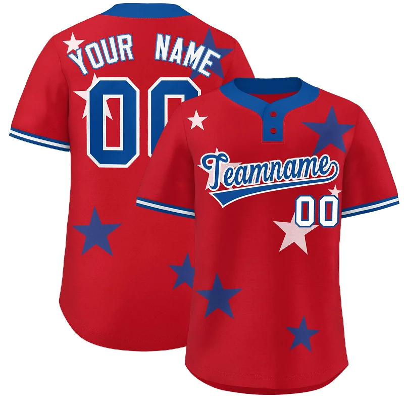 Custom Red Royal Personalized Star Graffiti Pattern Authentic Two-Button Baseball Jersey Sophisticated Men's French