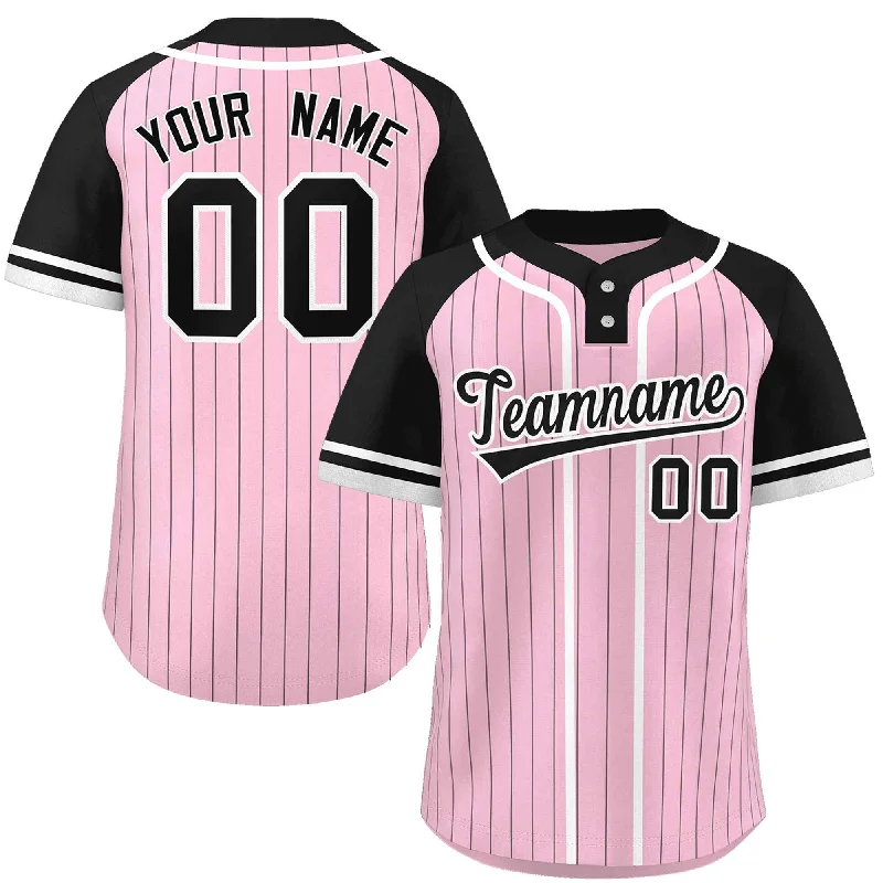 Custom Light Pink Black-White Stripe Fashion Raglan Sleeves Authentic Two-Button Baseball Jersey Tough Men's Military