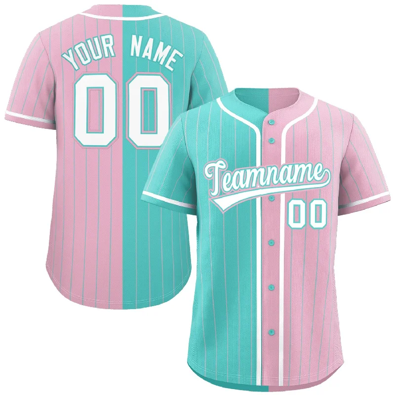 Custom Aqua Light Pink Two Tone Striped Fashion Authentic Baseball Jersey Youthful Men's Pop