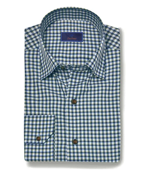 David Donahue Blue & Green Brushed Micro Check Shirt Dynamic Men's Glow