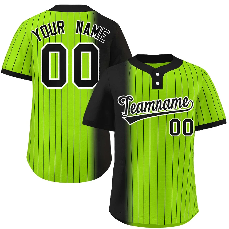 Custom Black Neon Green Gradient Stripe Fashion Authentic Two-Button Baseball Jersey Modern Men's Tech