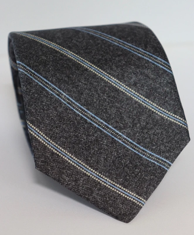 R. Hanauer Tie - Grey Gillette Stripes Polished Men's Satin