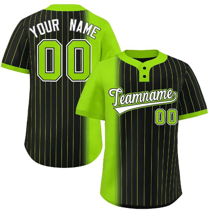 Custom Neon Green Black Gradient Stripe Fashion Authentic Two-Button Baseball Jersey Dapper Men's 1920S