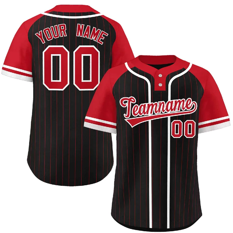 Custom Black Red-White Stripe Fashion Raglan Sleeves Authentic Two-Button Baseball Jersey Minimalist Men's Casual 