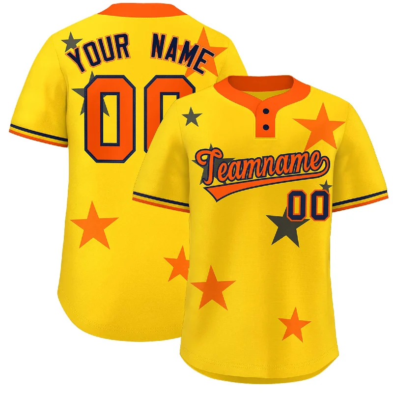 Custom Gold Orange Personalized Star Graffiti Pattern Authentic Two-Button Baseball Jersey Luxurious Men's High