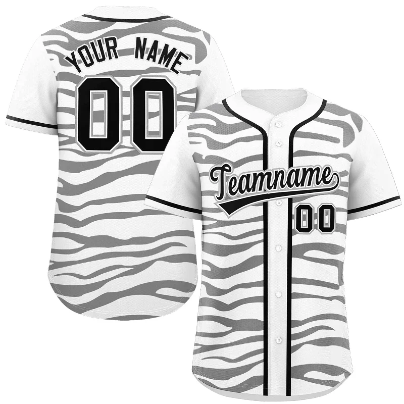 Custom White Black Zebra Stripes Graffiti Pattern Authentic Baseball Jersey Athletic Men's High