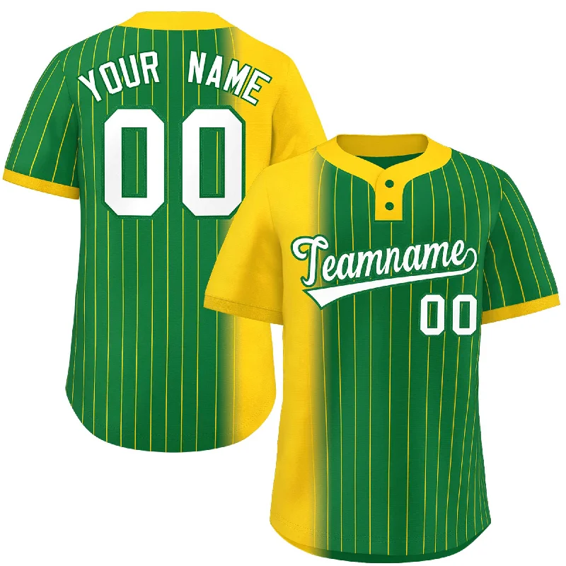 Custom Gold Kelly Green Gradient Stripe Fashion Authentic Two-Button Baseball Jersey Dynamic Men's Glow