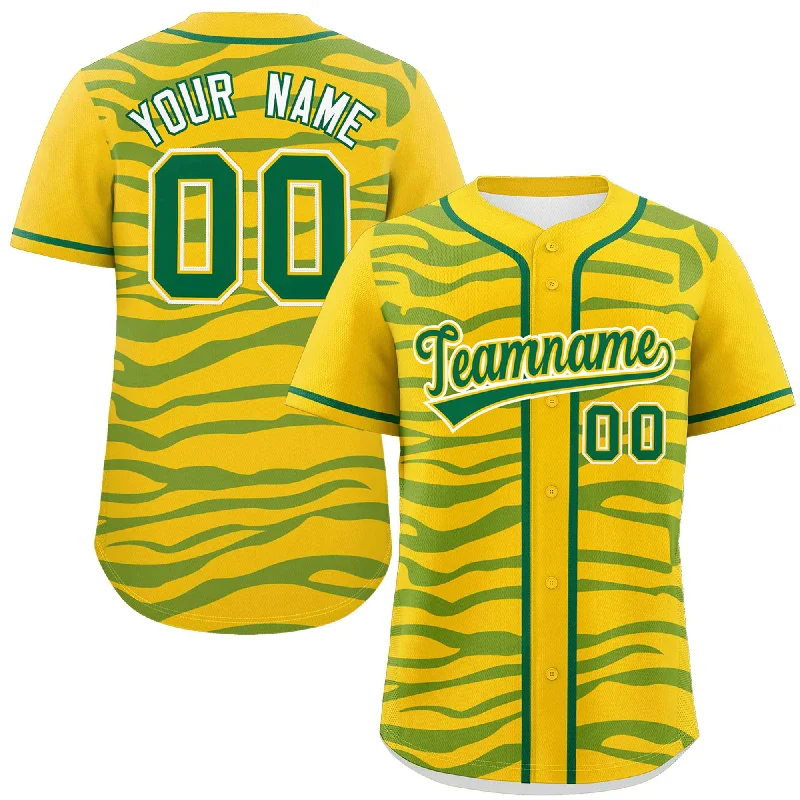 Custom Gold Kelly Green Zebra Stripes Graffiti Pattern Authentic Baseball Jersey Artistic Men's Avant