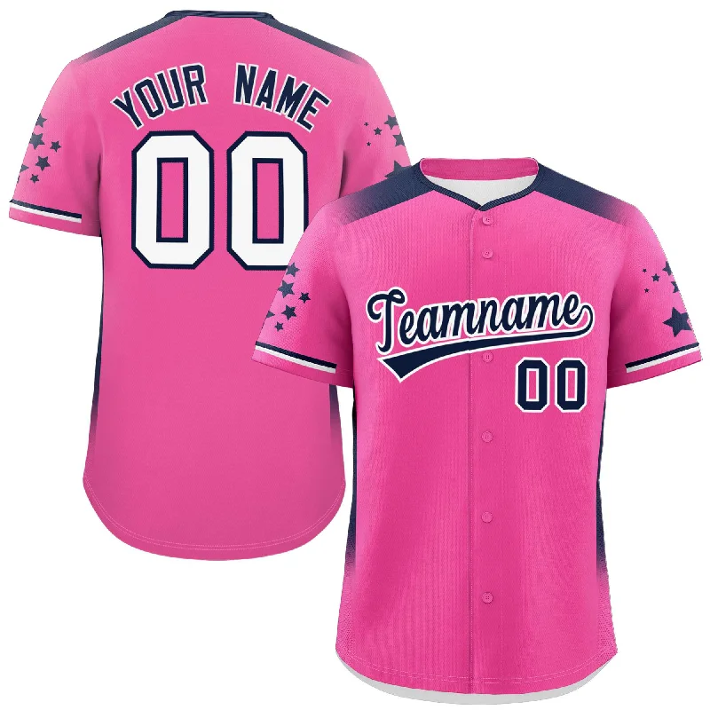 Custom Pink Navy Gradient Side Personalized Star Pattern Authentic Baseball Jersey Lumberjack