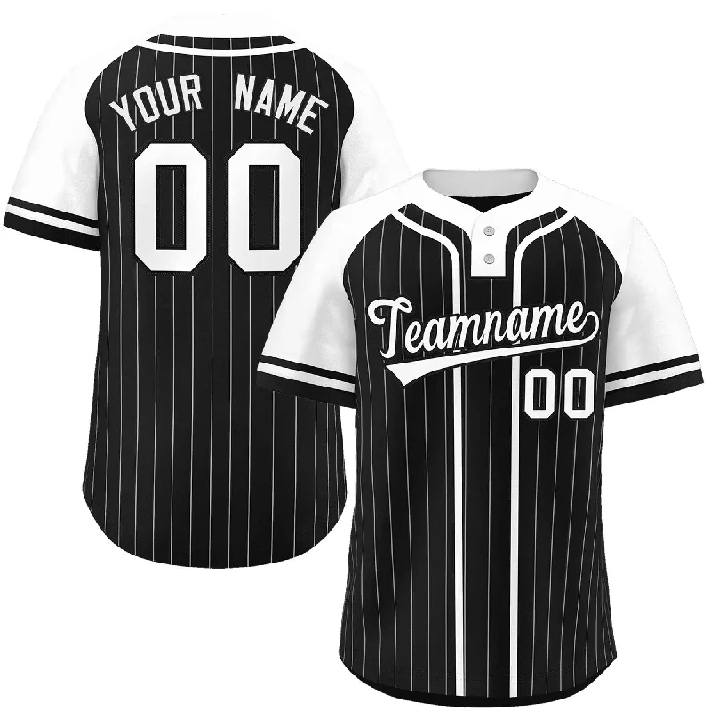 Custom Black White Stripe Fashion Raglan Sleeves Authentic Two-Button Baseball Jersey Streetwear Style