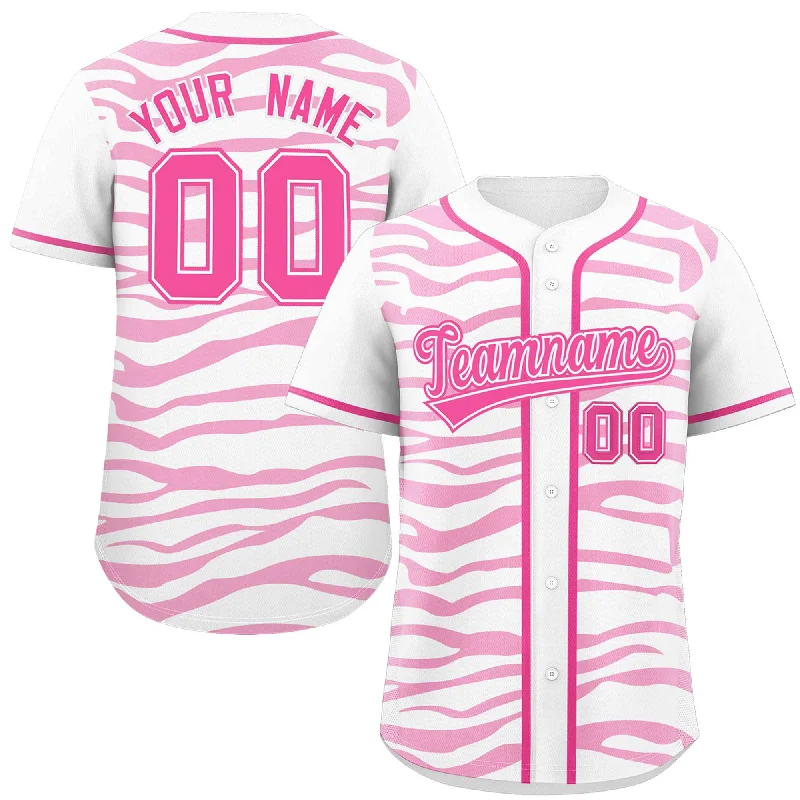 Custom White Pink Zebra Stripes Graffiti Pattern Authentic Baseball Jersey Traditional Men's Country