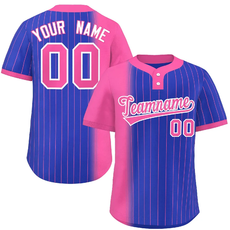 Custom Pink Royal Gradient Stripe Fashion Authentic Two-Button Baseball Jersey Confident Men's High