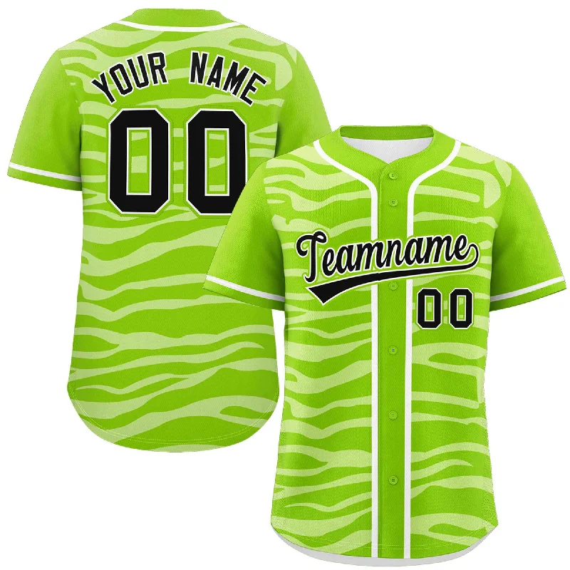 Custom Neon Green White Zebra Stripes Graffiti Pattern Authentic Baseball Jersey Unique Men's Upcycled