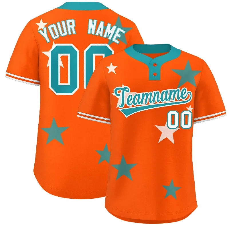 Custom Orange Aqua Personalized Star Graffiti Pattern Authentic Two-Button Baseball Jersey Stylish Men's Tropical 