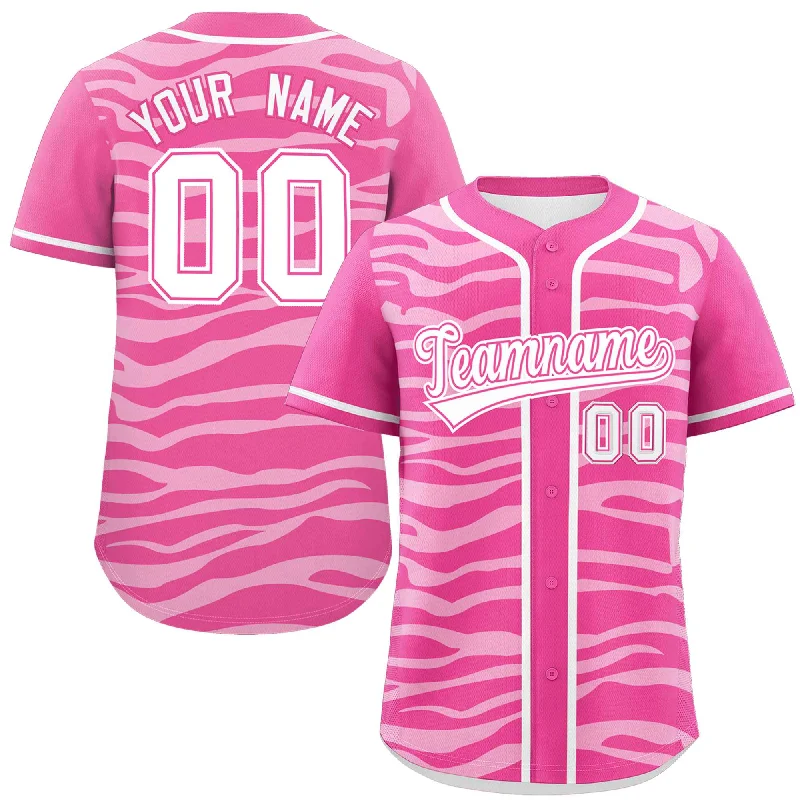 Custom Pink White Zebra Stripes Graffiti Pattern Authentic Baseball Jersey Stylish Men's Tropical 