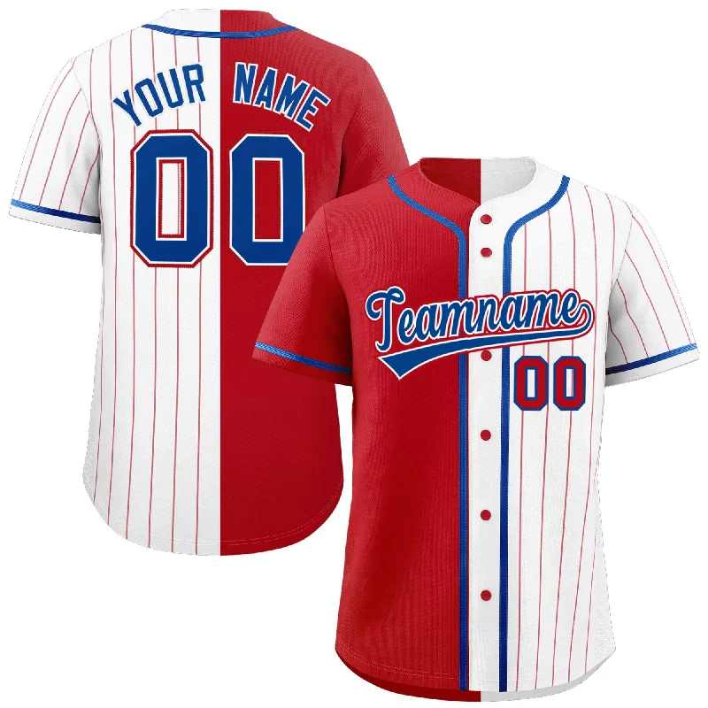 Custom Red White Stripe-Solid Combo Fashion Authentic Baseball Jersey Sleek Men's Metallic