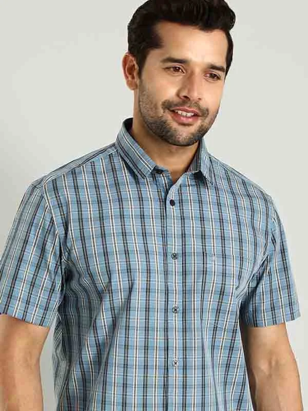 Men Checked Half Sleeve Cotton Shirt Masculine Men's Thick