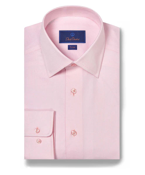 David Donahue Pink & White Royal Oxford Dress Shirt (Trim Fit) Cool Men's Distressed