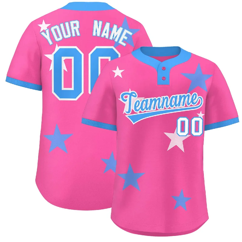 Custom Pink Powder Blue Personalized Star Graffiti Pattern Authentic Two-Button Baseball Jersey Hip Men's Retro