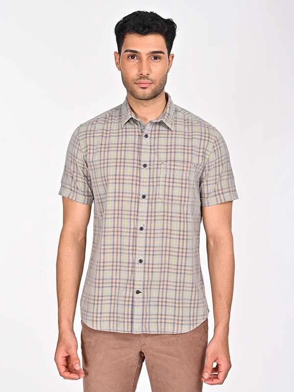 Men Checked Half Sleeve Cotton Shirt Sharp Men's Italian