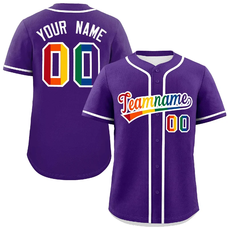 Custom Purple LGBT Rainbow For Pride Month Classic Style Authentic Baseball Jersey Sharp Men's Italian