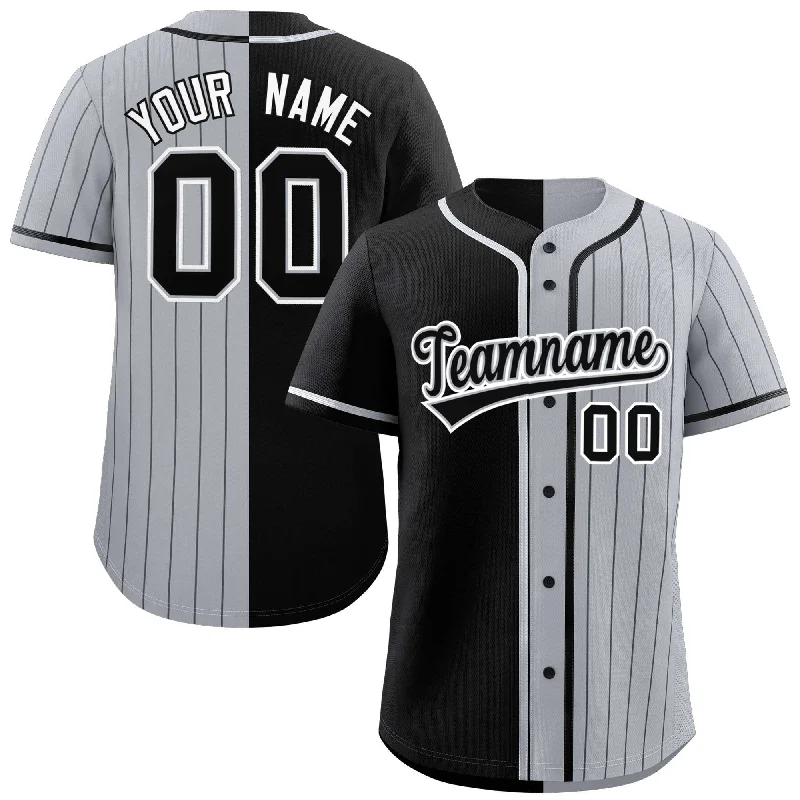 Custom Black Gray Stripe-Solid Combo Fashion Authentic Baseball Jersey Athletic Men's High