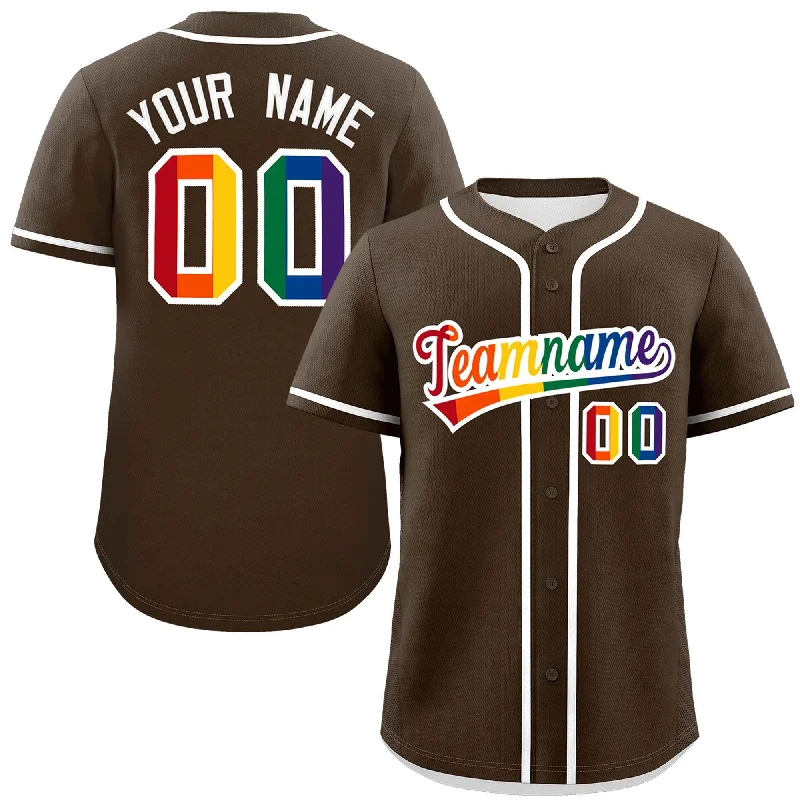 Custom Light Brown LGBT Rainbow For Pride Month Classic Style Authentic Baseball Jersey Laid