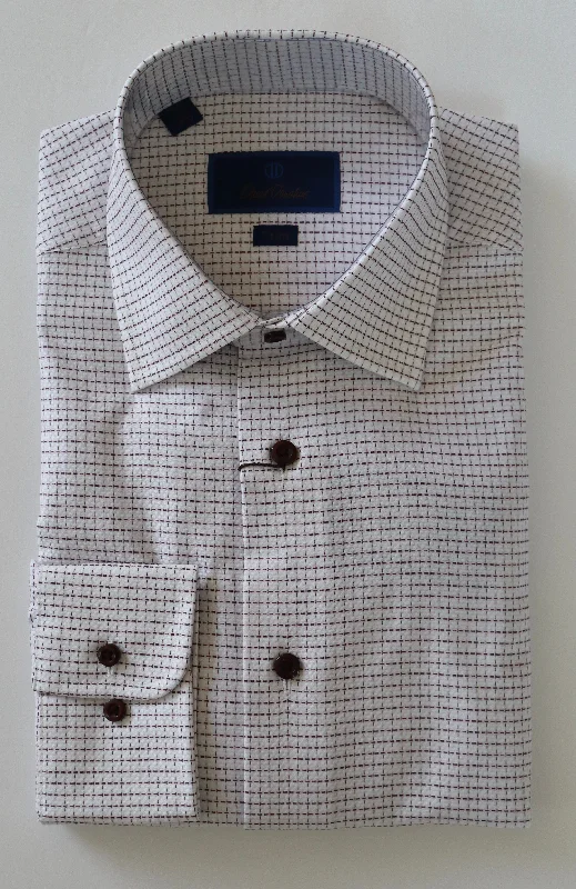 David Donahue Dress Shirt - White/Merlot (Trim) Masculine Men's Thick