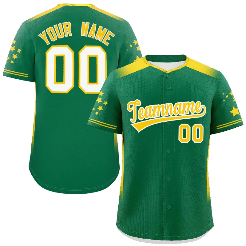 Custom Kelly Green Gold Gradient Side Personalized Star Pattern Authentic Baseball Jersey Cool Men's Skate