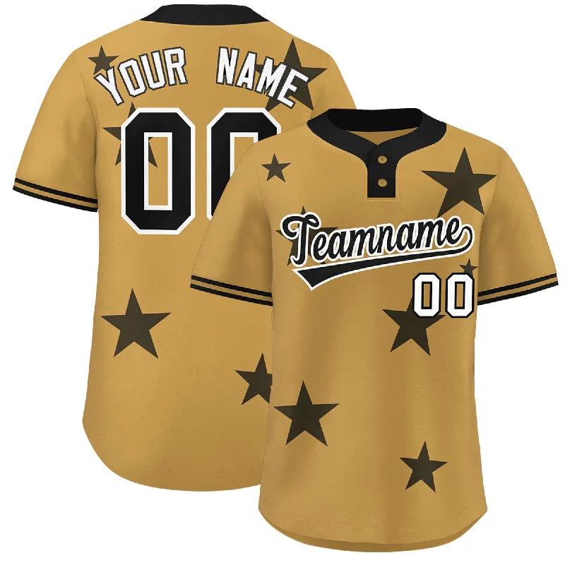 Custom Old Gold Black Personalized Star Graffiti Pattern Authentic Two-Button Baseball Jersey Elegant Men's Formal 